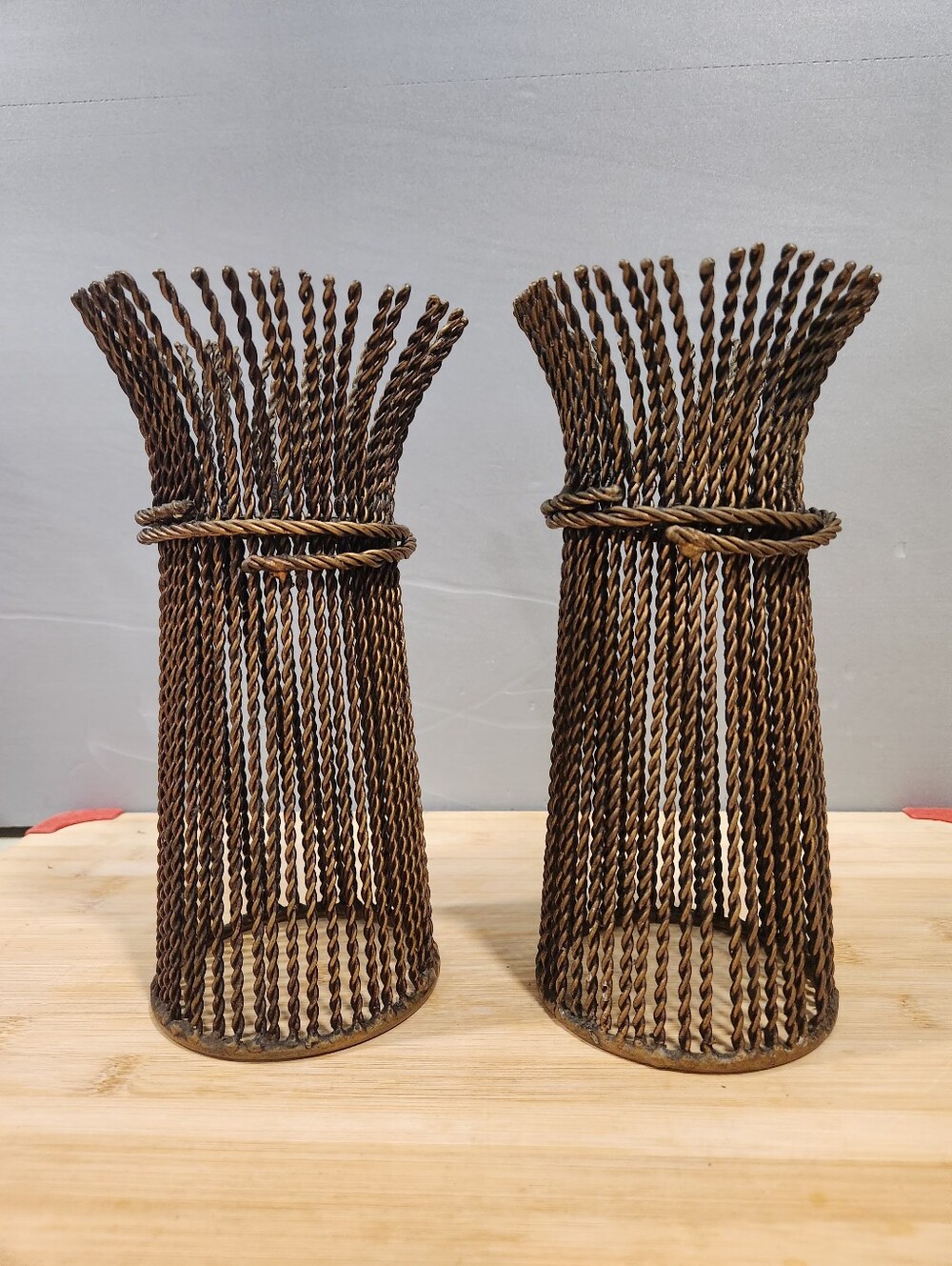 Vtg Rustic Dayton Hudson Wheat Stalk Twisted Metal Candle Holders Pair Fall 90s